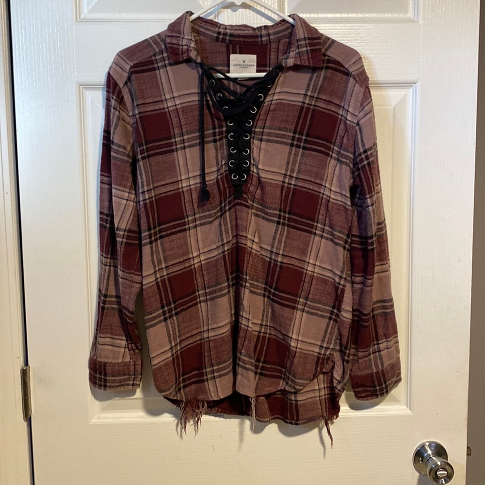 American Eagle Oversized Flannel Tie Up Shirt
